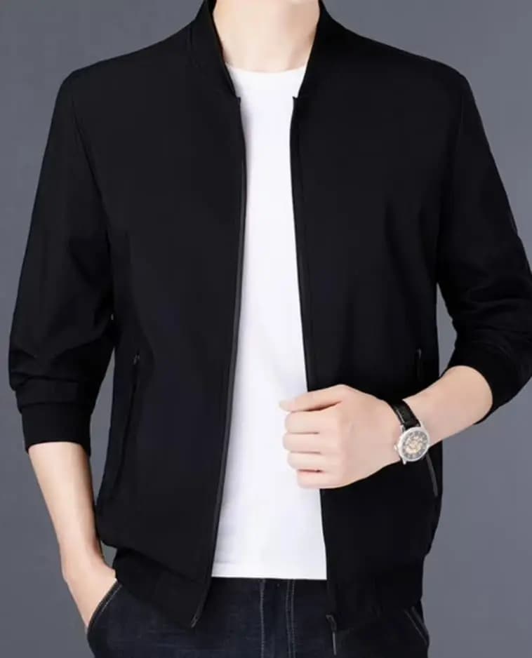 Men's Plain Fleece Jacket | Black Collared Style