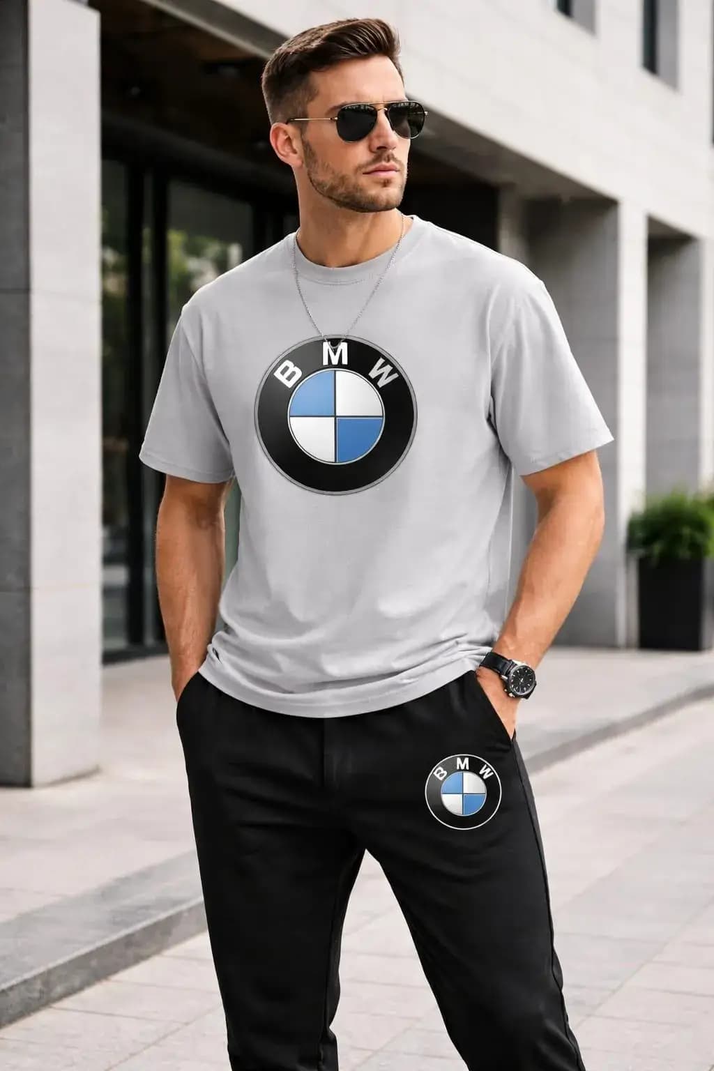 Bmw Grey Men's Polyester Printed Track Suit
