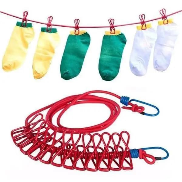 12 Pcs Laundry Hanging Metal Clips with Adjustable Rope