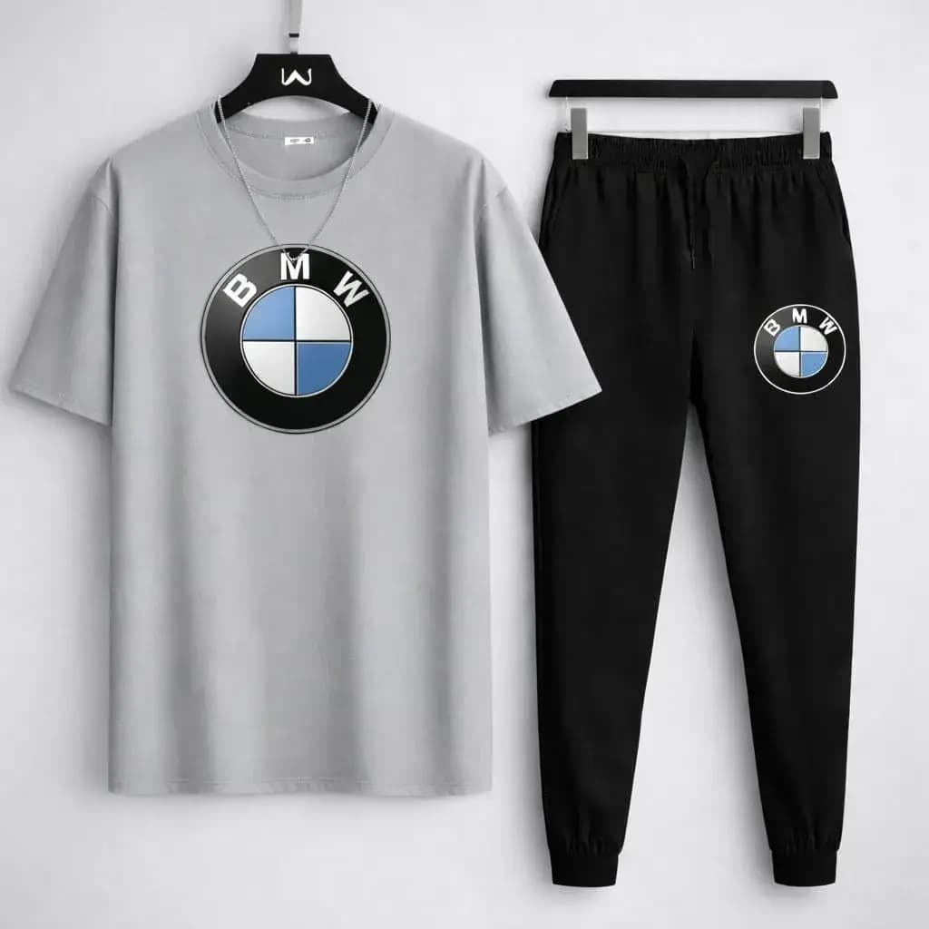 Bmw Grey Men's Polyester Printed Track Suit