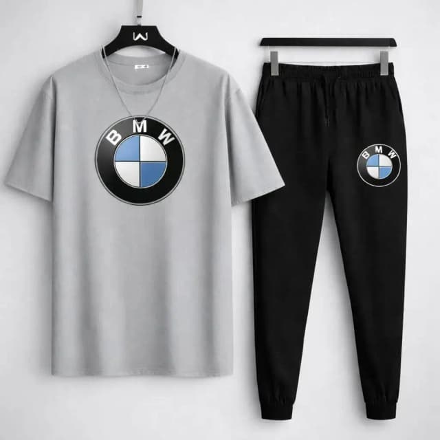 Bmw Grey Men's Polyester Printed Track Suit